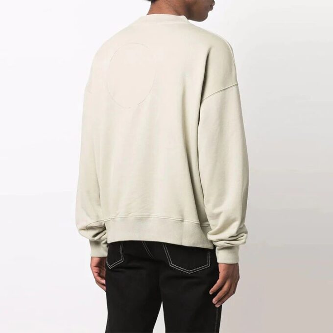 Logo Embroidered Solid Color Long Sleeves Loose Fit Beige
