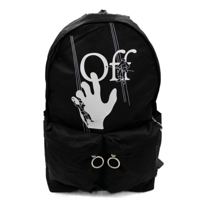 Logo Graffiti Alphabet Printing Zipper Multiple Pockets backpack schoolbag Black