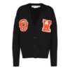 Logo Intarsia V neck single breasted Knit Cardigan Loose Fit Black