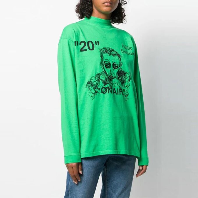 Logo Portrait Embroidered Long Sleeves Unisex Green