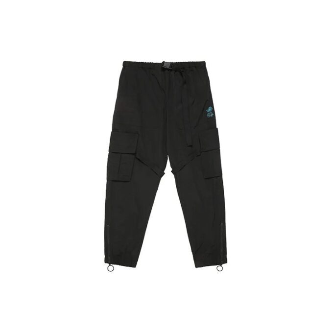 Logo Print Cargo Pants Functional Casual Pants Black