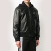 Logo Print Leather Bomber Jacket