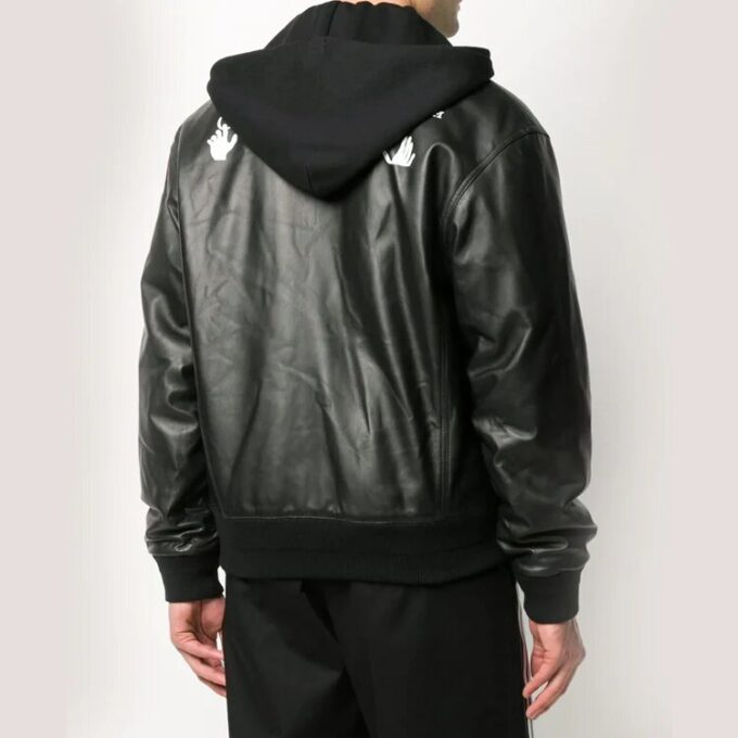 Logo Print Leather Bomber Jacket