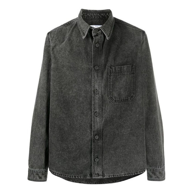 Logo Printed Long-Sleeve Denim Shirt Men Black
