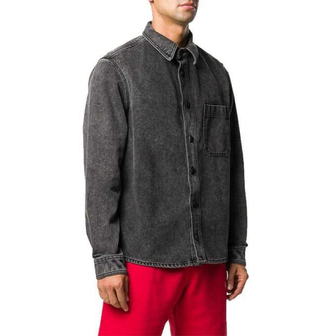 Logo Printed Long-Sleeve Denim Shirt Men Black