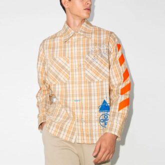 Logo Printing Plaid Long Sleeves Shirt Yellow