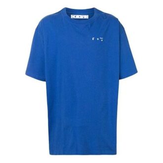 Logo Printing Round Neck Short Sleeve Loose Fit Blue