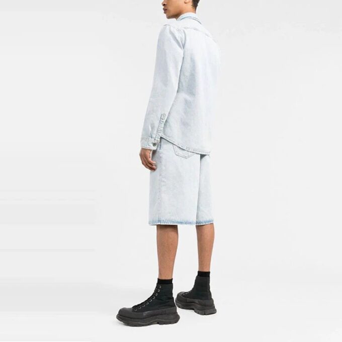 Logo Printing Solid Color Long Sleeves Shirt Blue