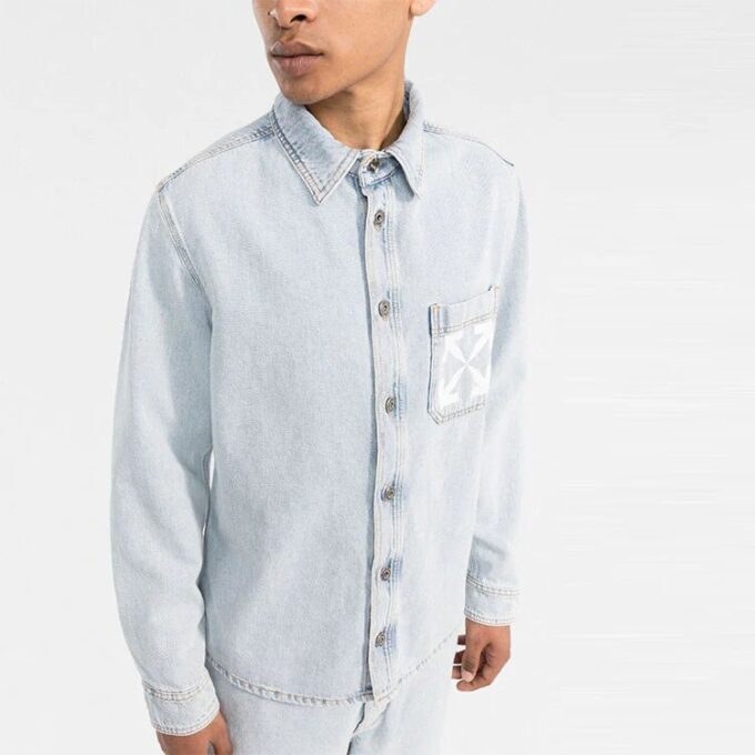 Logo Printing Solid Color Long Sleeves Shirt Blue