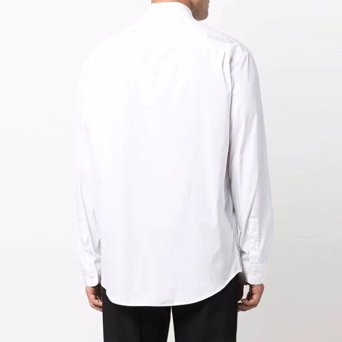 Logo Solid Color lapel Long Sleeves Shirt Version White