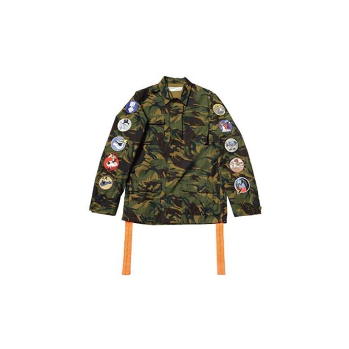 Mens Back Arrows Sketch Medal Ribbon Camouflage Jacket
