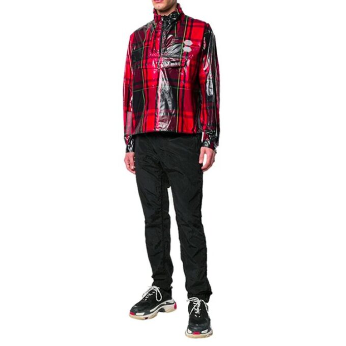 Mens Red & Black Plaid Tartan Zip Neck Jacket “Red Black”