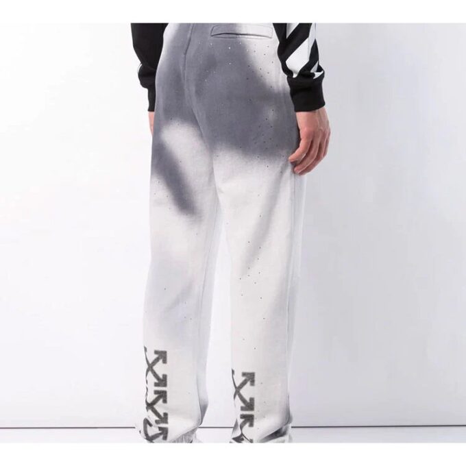 Mens Tie Dye Cotton Sweatpants Grey White