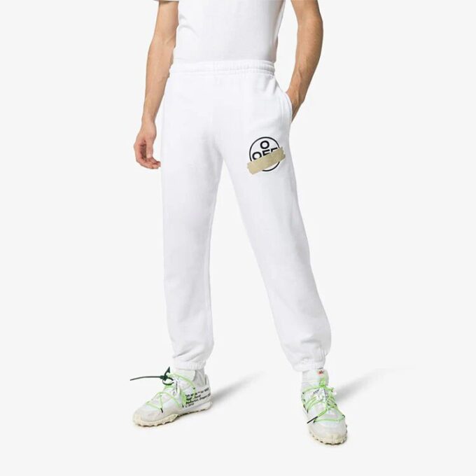 Micro Mark Rubber Strap Printing Athleisure Casual Sports Pants Ordinary Version White