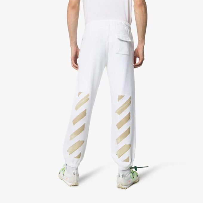 Micro Mark Rubber Strap Printing Athleisure Casual Sports Pants Ordinary Version White