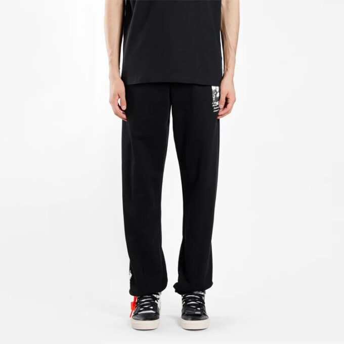 Mona Lisa Pattern Alphabet Printing Sports Long Pants Black