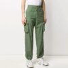 Multiple Pockets Bundle Feet Straight Long Pants Loose Fit Green