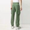 Multiple Pockets Bundle Feet Straight Long Pants Loose Fit Green