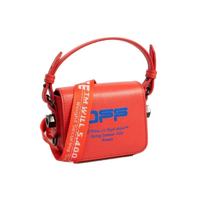 Off-White 20 Logo Printing Series Leather Industrial Style Camera Bag Messenger Bag Orange