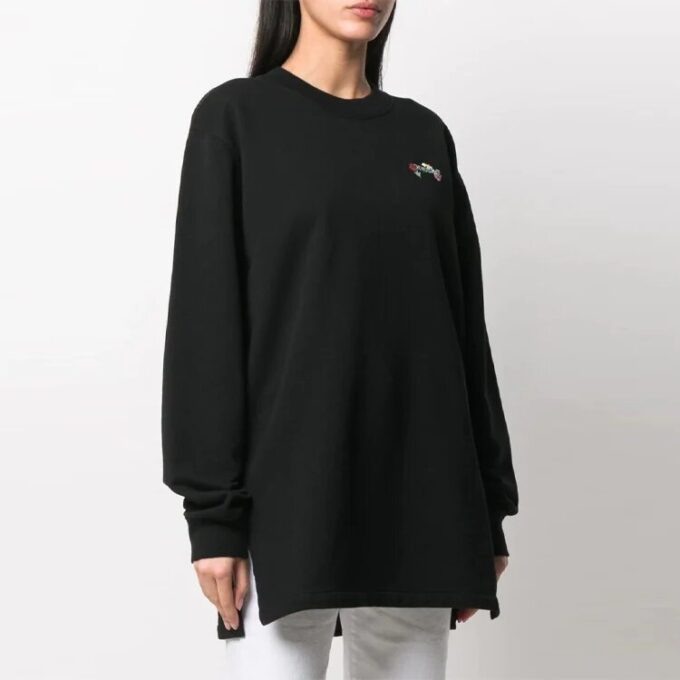 Off-White Arrow Embroidered Flowers Sports Long Loose Fit Black Hoodie