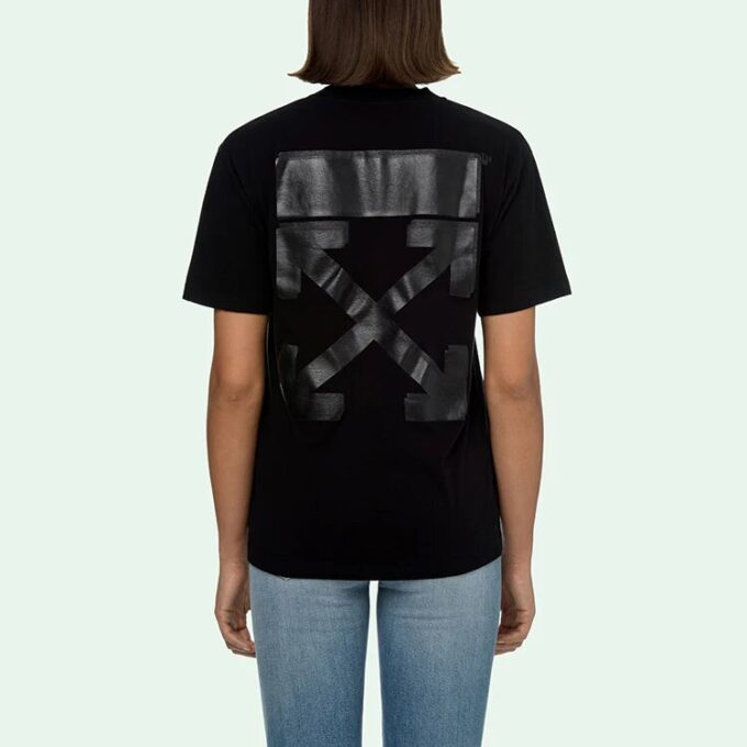 Off-White Arrow Pattern Round Neck Pullover Short Sleeve Slim Fit Version Black