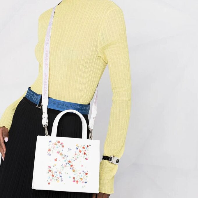Off-White Arrows Flowers Pattern BoxHandholdBag