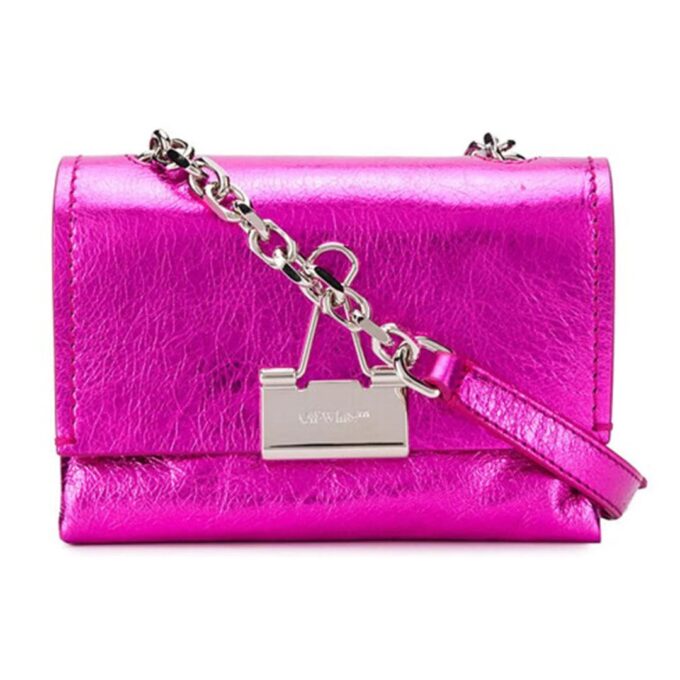 Off-White Binder Clip Metallic Pink Shoulder Bag