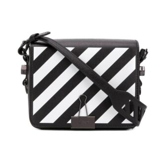 Off-White Binder Clip Stripe Shoulder Bag Messenger Bag Black White
