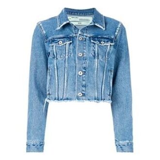 Off-White C/O Virgil Abloh Blue Flower Shop Cropped Denim Jacket Blue