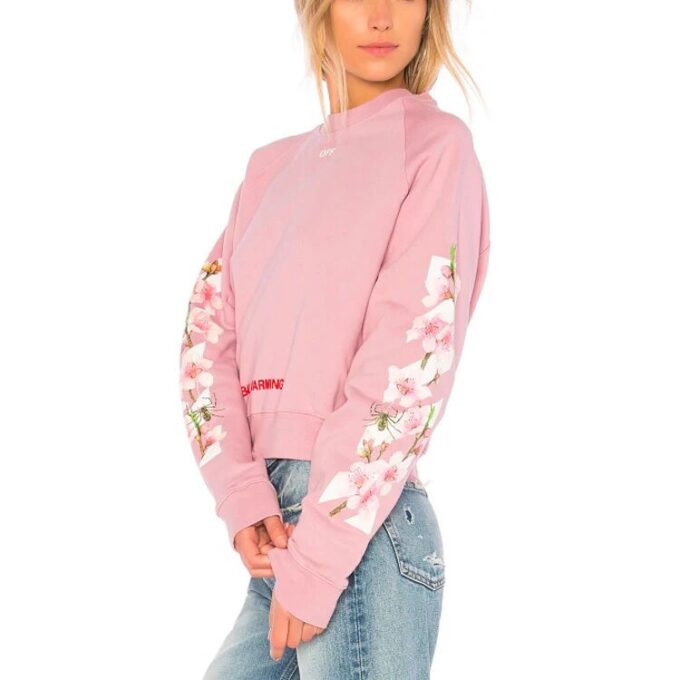 Off-White C O Virgil Abloh FW Cherry Blossom Crop Cotton Sweatshirt