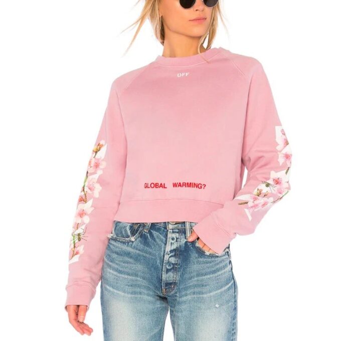 Off-White C O Virgil Abloh FW Cherry Blossom Crop Cotton Sweatshirt