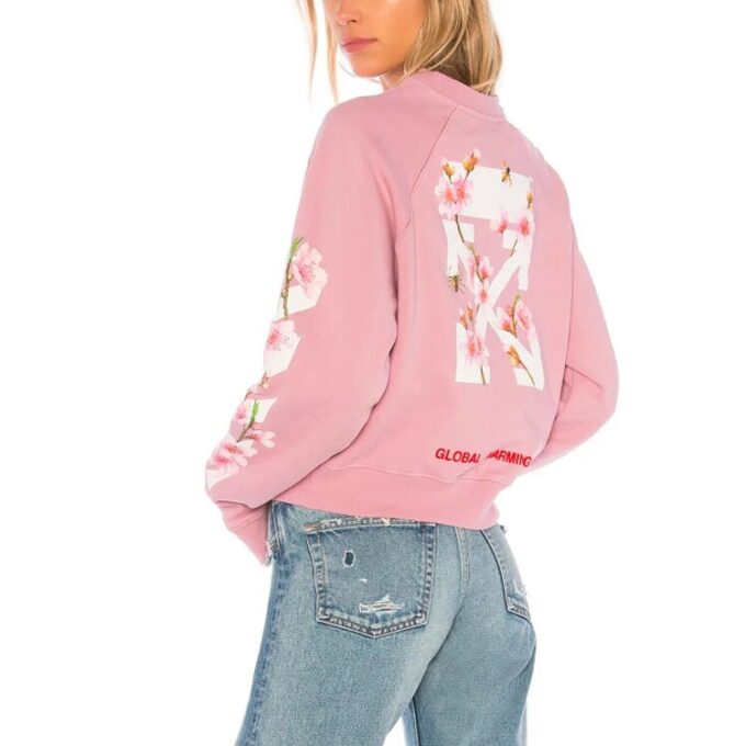Off-White C O Virgil Abloh FW Cherry Blossom Crop Cotton Sweatshirt