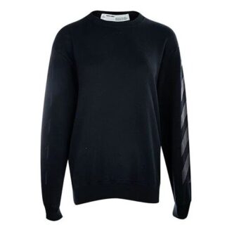 Off-White Casual Fleece Lined Logo Arrow Cotton Pullover Round Neck Black Hoodie
