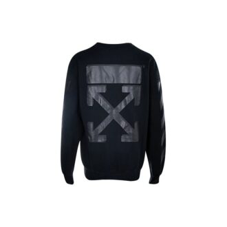 Off-White Casual Fleece Lined Logo Arrow Cotton Pullover Round Neck Black Hoodie