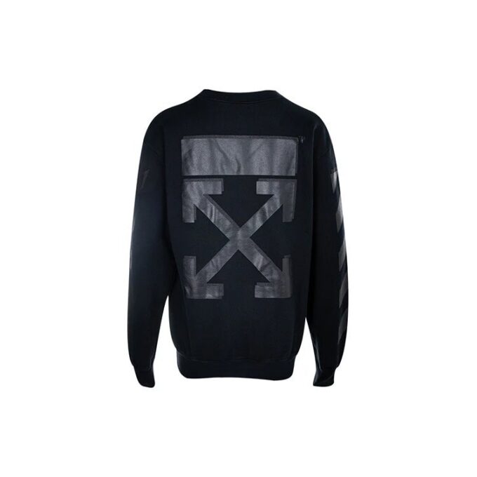 Off-White Casual Fleece Lined Logo Arrow Cotton Pullover Round Neck Black Hoodie