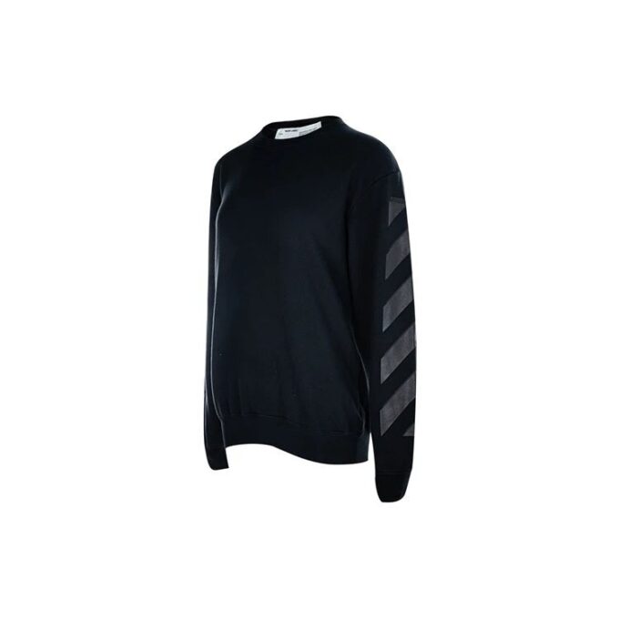 Off-White Casual Fleece Lined Logo Arrow Cotton Pullover Round Neck Black Hoodie