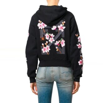 Off-White Cherry Blossoms Embroidery Floral Zip Up
