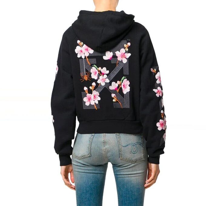 Off-White Cherry Blossoms Embroidery Floral Zip Up