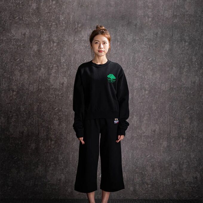 Off-White Cotton Arrow Printing Stylish Black Hoodie