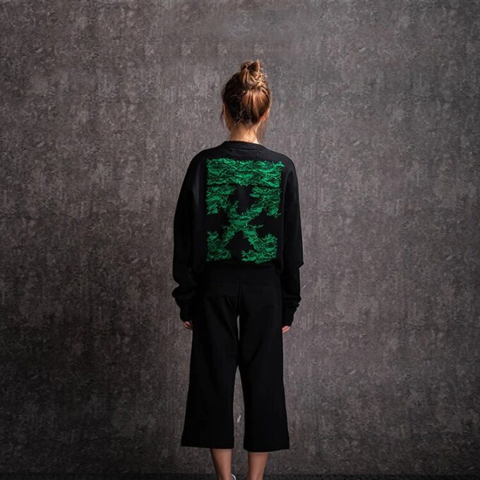 Off-White Cotton Arrow Printing Stylish Black Hoodie
