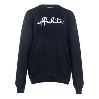 Off-White Cotton Printing Round Neck Pullover Black Hoodie