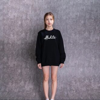 Off-White Cotton Printing Round Neck Pullover Black Hoodie