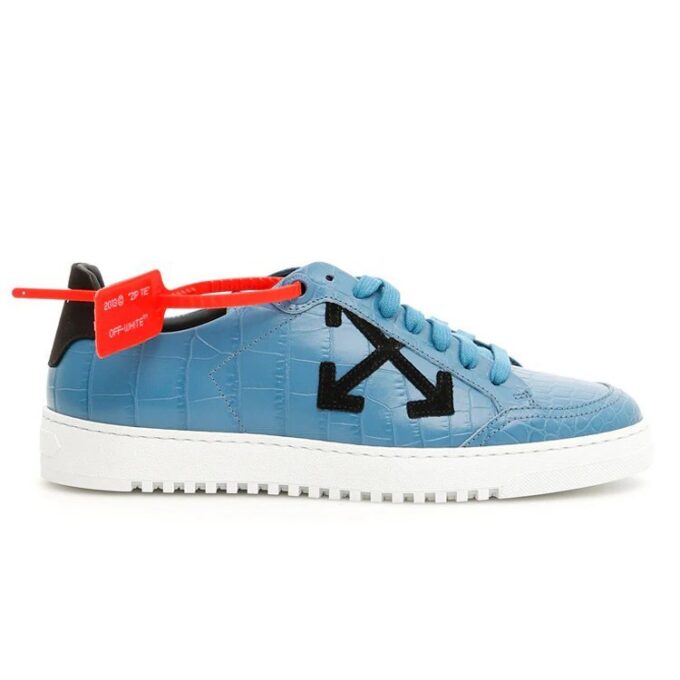 Off-White Crocodile Pattern Printed Leather Sneakers “Blue White”