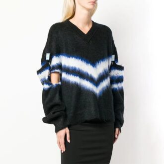 Off-White Detachable Sleeve Colorblock V neck Black