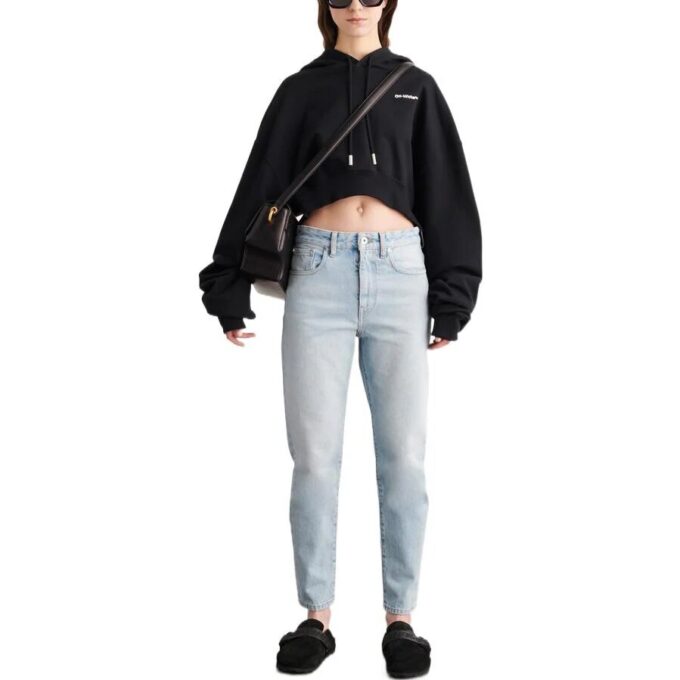 Off-White Embroidered-Logo Cropped Hoodie “Black”