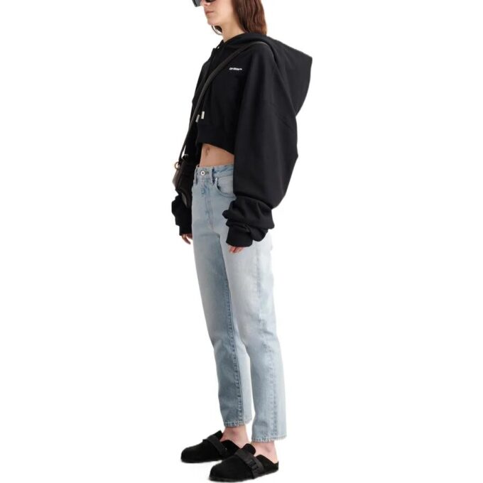 Off-White Embroidered-Logo Cropped Hoodie “Black”