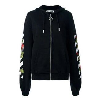 Off-White Floral Print Hooded Black Off-White Floral Print Hooded Black