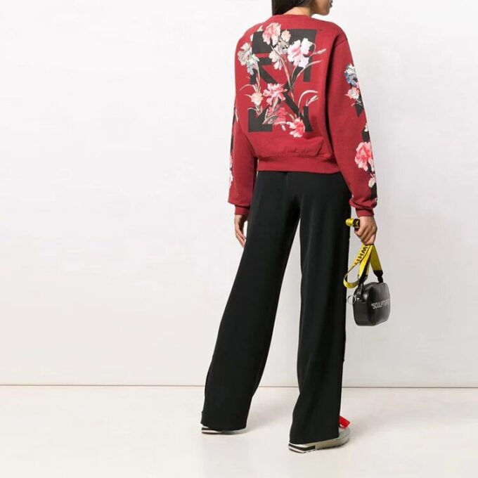 Off-White Flower Printed Sweater Burgundy