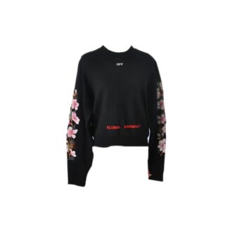 Off-White Fw17 Cherry Blossoms Embroidery Floral Round Neck Sweater