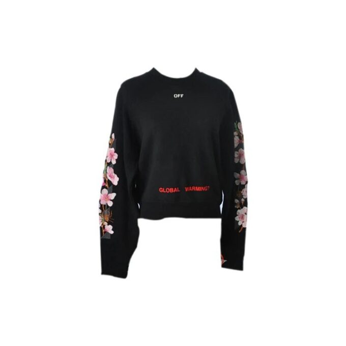 Off-White Fw17 Cherry Blossoms Embroidery Floral Round Neck Sweater